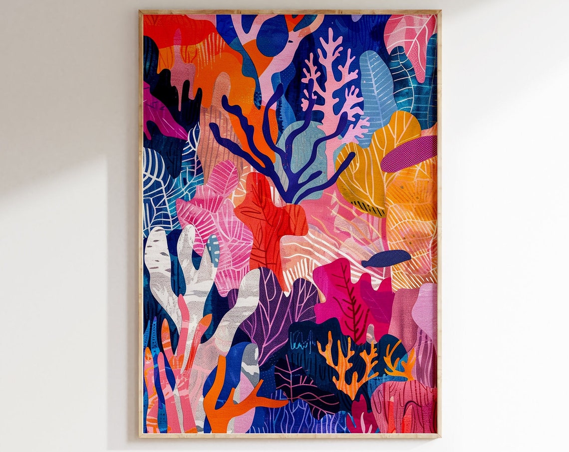 Colorful Abstract Coral Reef Underwater Scene Modern Art Poster