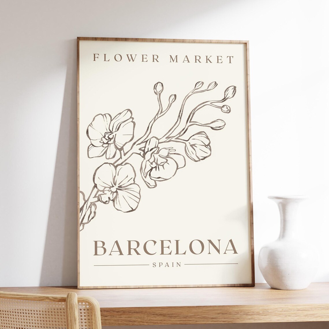 Flower Market Barcelona Spain Minimalist Orchid Line Art Poster - Image 5