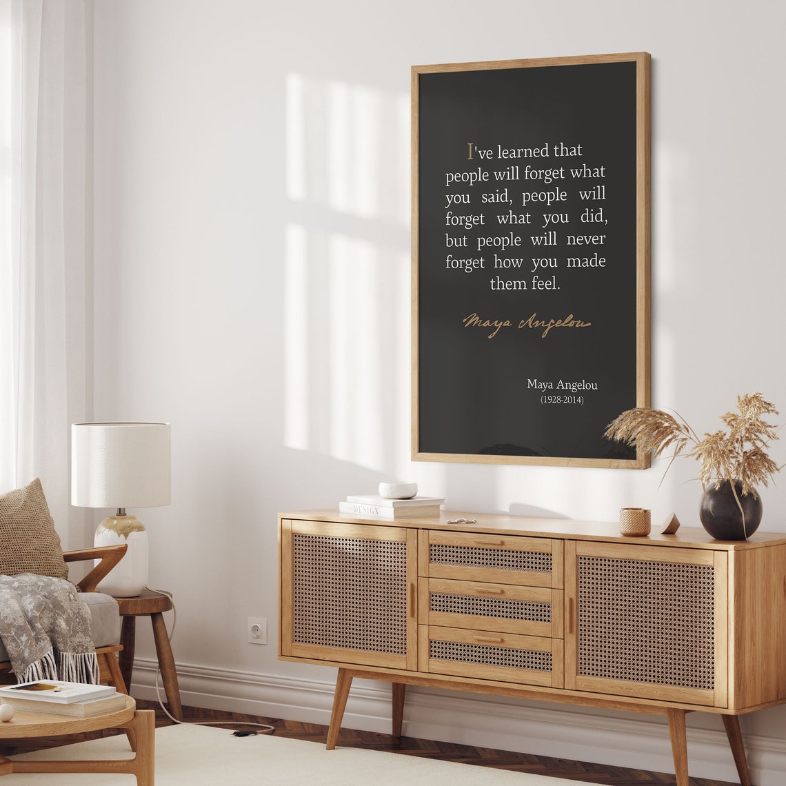Maya Angelou Feelings Quote Black Gold Dramatic Typography Poster