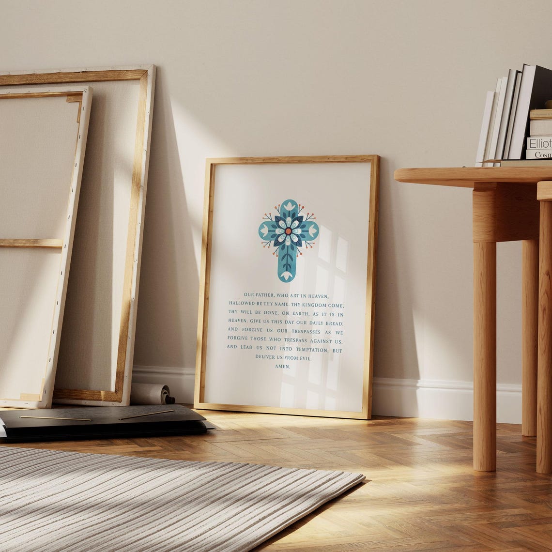Our Father Prayer Lords Prayer Folk Cross Christian Art Poster - Image 2