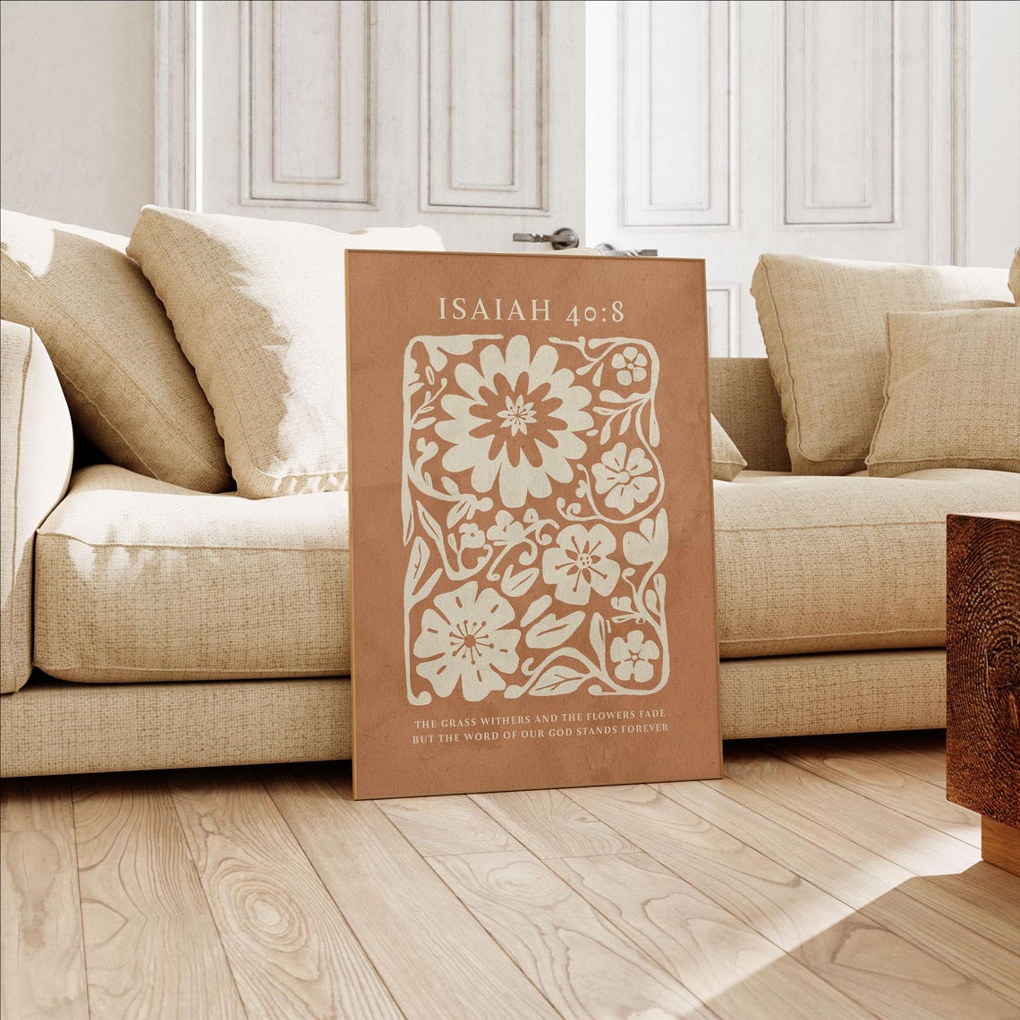 Isaiah 408 The Grass Withers Terracotta Floral Scripture Art Poster - Image 2