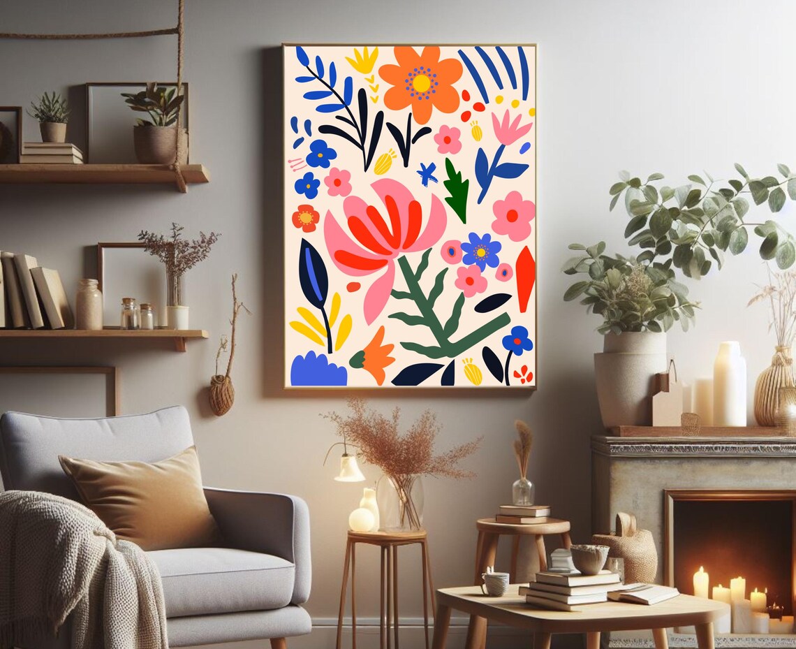 Striking Floral Bouquet With Big Pink Bloom On Cream Art Print - Image 3