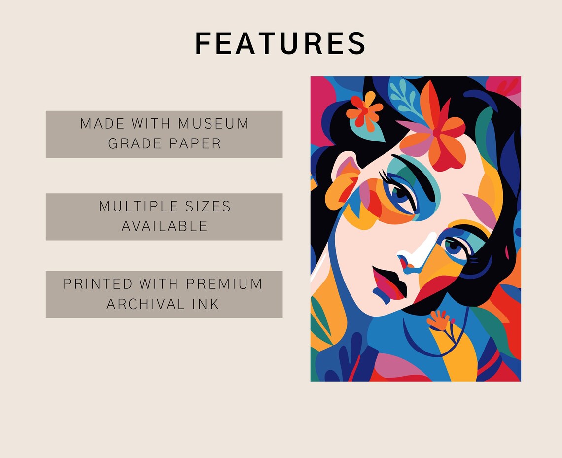 Pop Art Colorful Woman Face With Tropical Flowers Maximalist Poster - Image 3