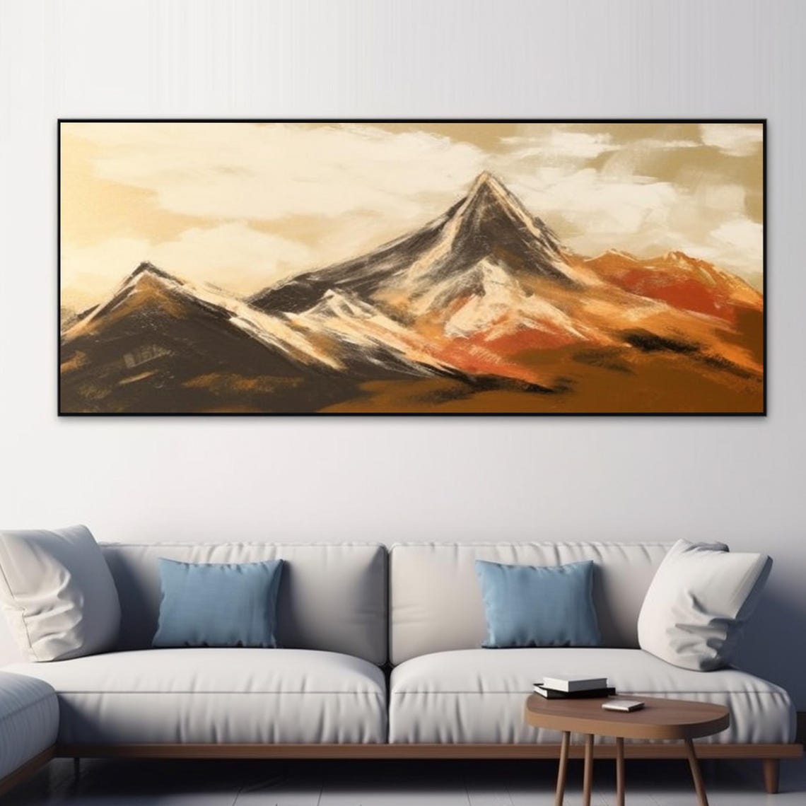 Original Mountain Painting 3d Impasto Textured Wall Art Abstract Snow Peak Artwork Orange And Brown Wall Decor Living Room Art - Image 2
