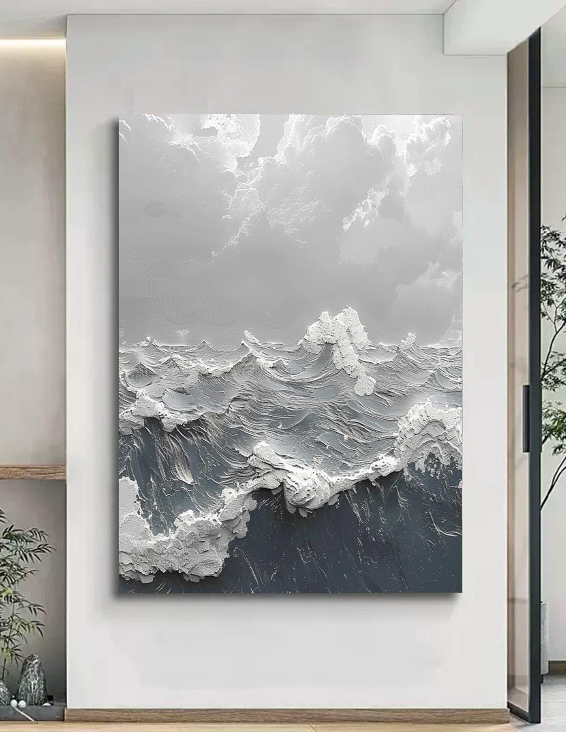 Dark Blue Sea White Foam Clouds Stormy Textured Vertical Ocean Poster - Image 2