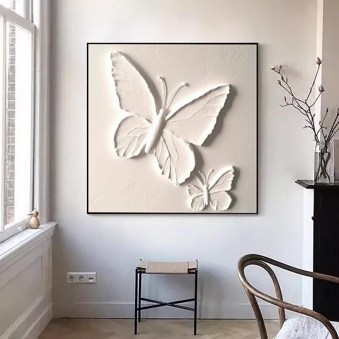 White Texture Butterfly Oil Painting Abstract Butterfly Painting Large White Wall Decor Art White Butterflies Oil Painting Texture Wall Art - Image 2