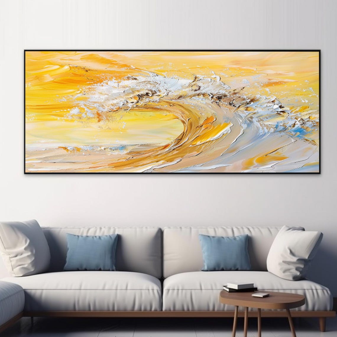 Golden Yellow Ocean Wave White Foam Sunset Panoramic Seascape Poster