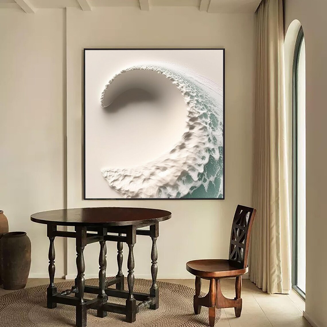 White Breaking Wave Sea Foam Green Water Abstract Art Poster - Image 3