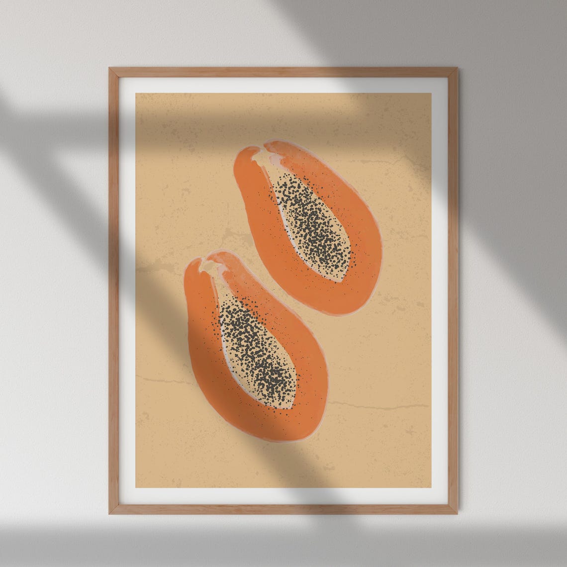 Tropical Papaya Halves Tan Background Minimalist Fruit Art Poster