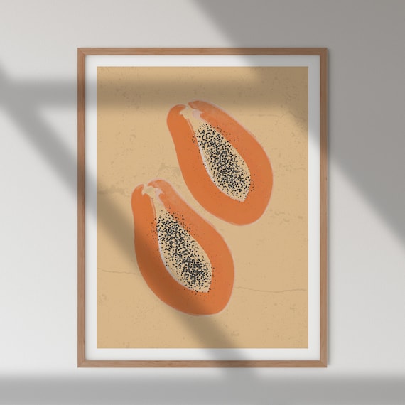 Tropical Papaya Minimalist Wall Art Modern Kitchen Decor Boho Tropical Fruit Art Housewarming Gift Mothers Day Gift