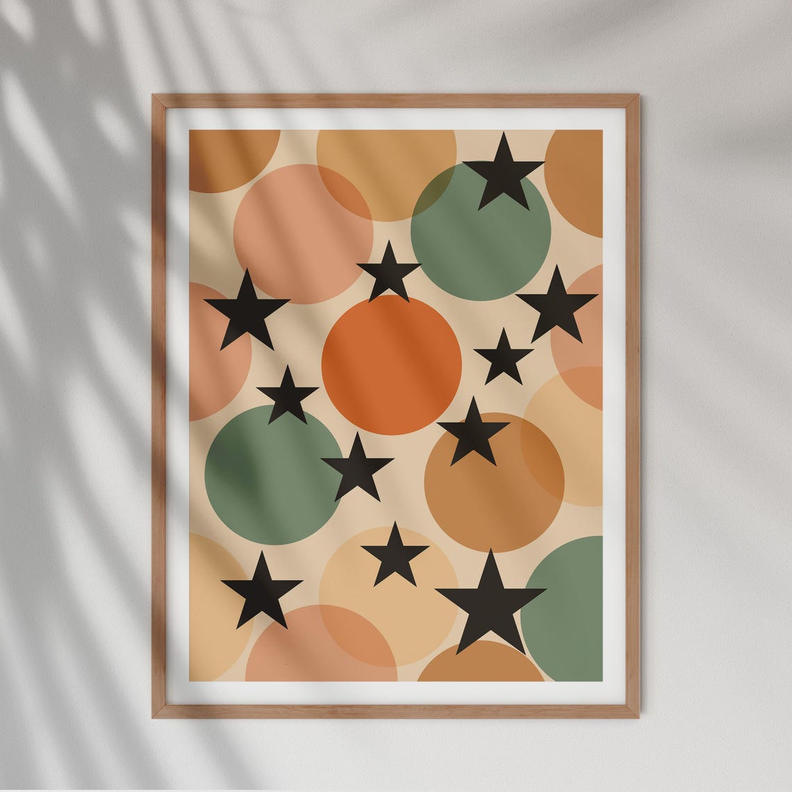 Black Stars Over Pastel Circles Retro Geometric Kids Room Poster