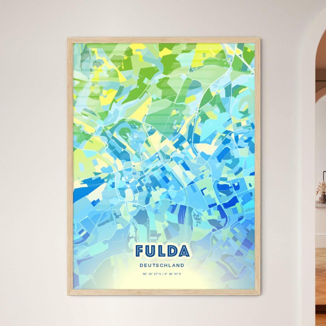 Fulda Germany Soft Blue Green Modern City Street Map Art Poster
