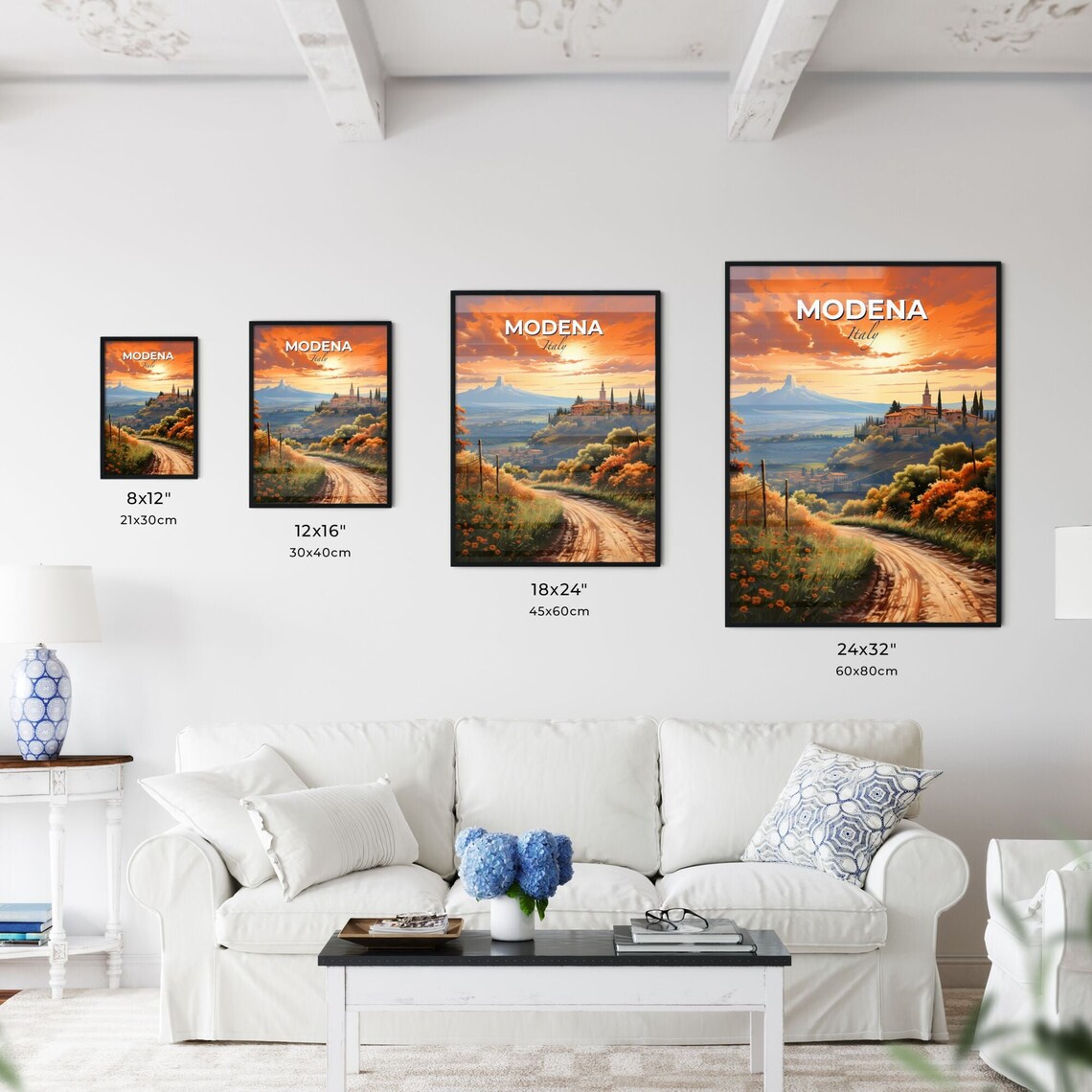 Modena Italy Hilltop Village Sunset Country Road Travel Poster - Image 3
