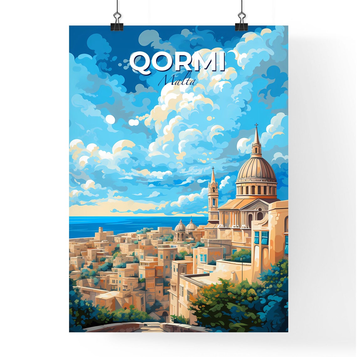 Qormi Malta Domed Churches Mediterranean Old Town Sea View Poster - Image 4