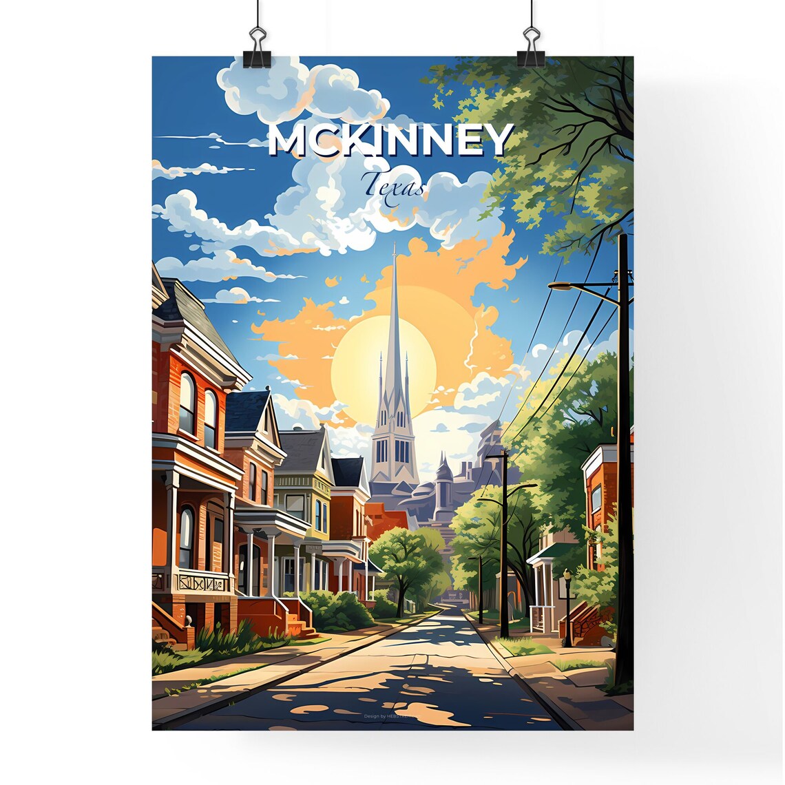 McKinney Texas Historic Street Church Spire Sunny Day Poster - Image 4