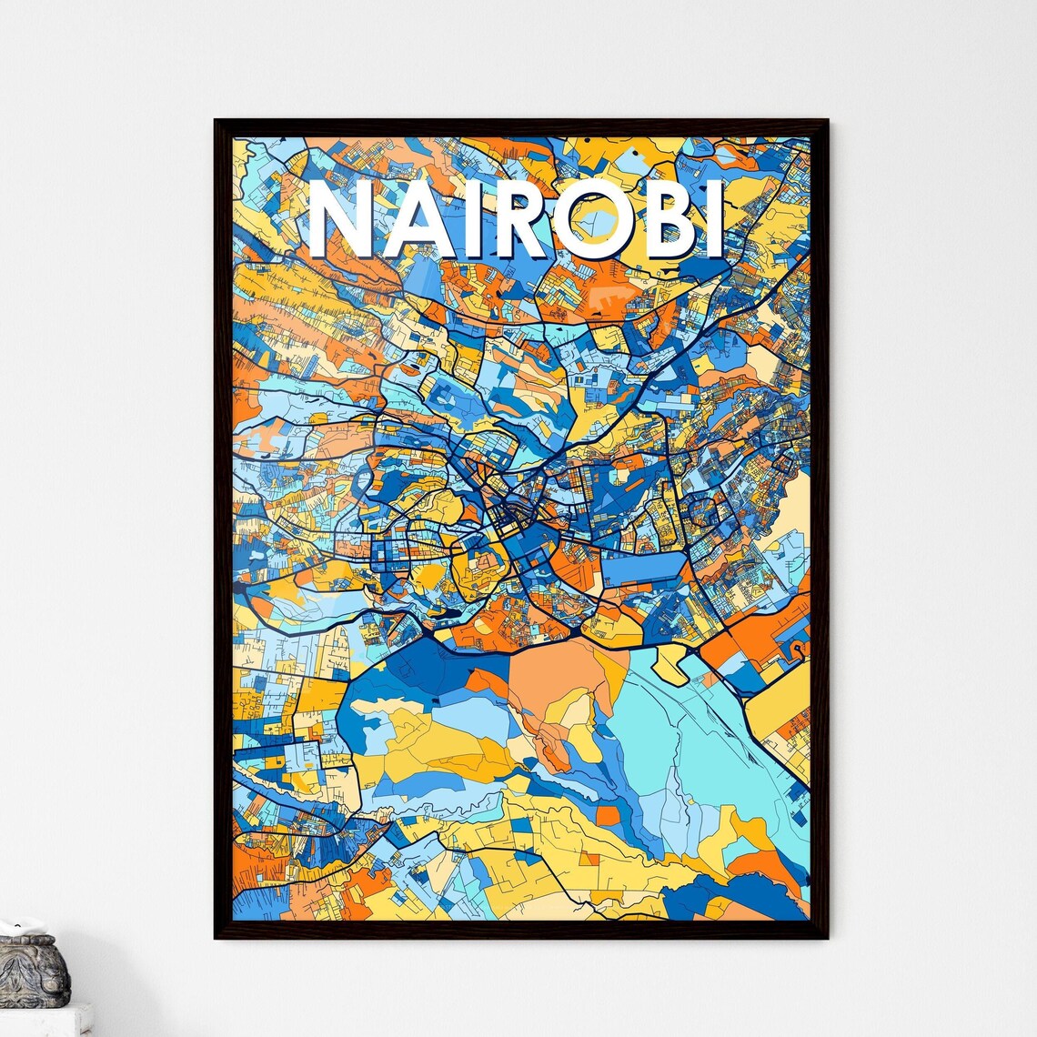 Nairobi Kenya Colorful City Street Map in Blue and Orange Poster