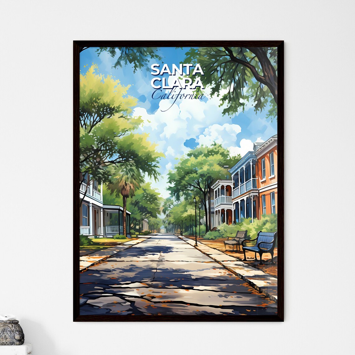 Santa Clara California Tree Lined Historic Street Bench Art Poster