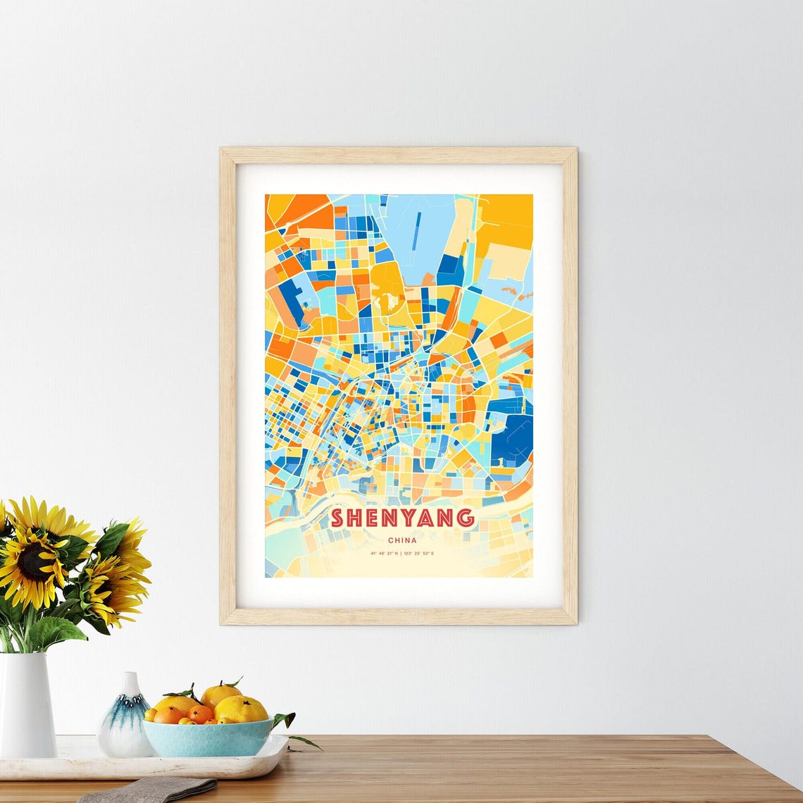Shenyang China City Street Map Art Poster Blue Orange Coordinates - Image 2