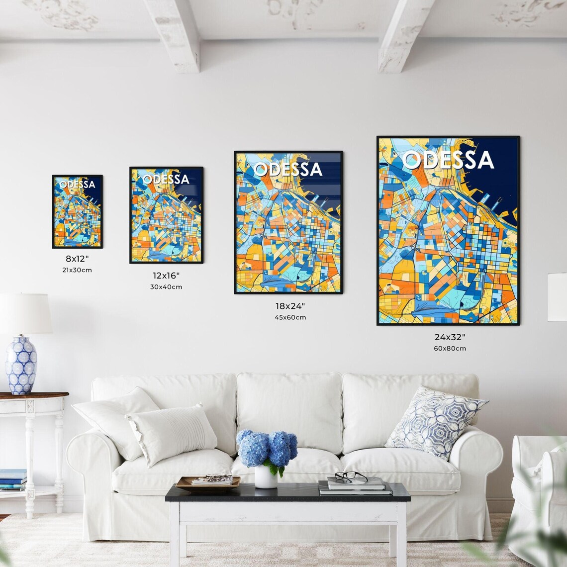 Odessa Ukraine Colorful Blue and Orange City Street Map Poster - Image 3