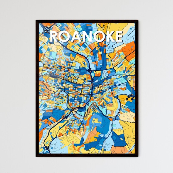 Roanoke Virginia Modern Colorful Street Map Art Print Home Wall Decor