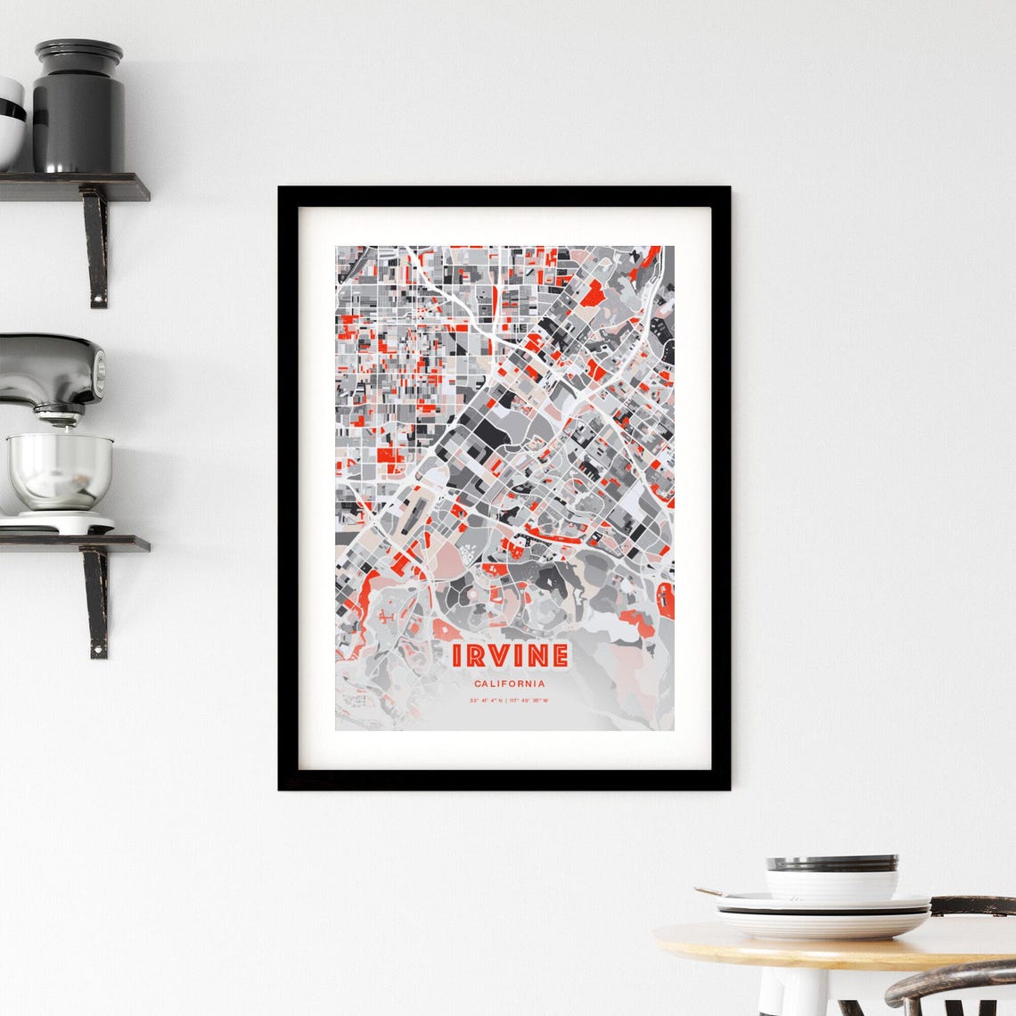 Irvine California Expressive Red Bold Modern City Map Art Poster - Image 2