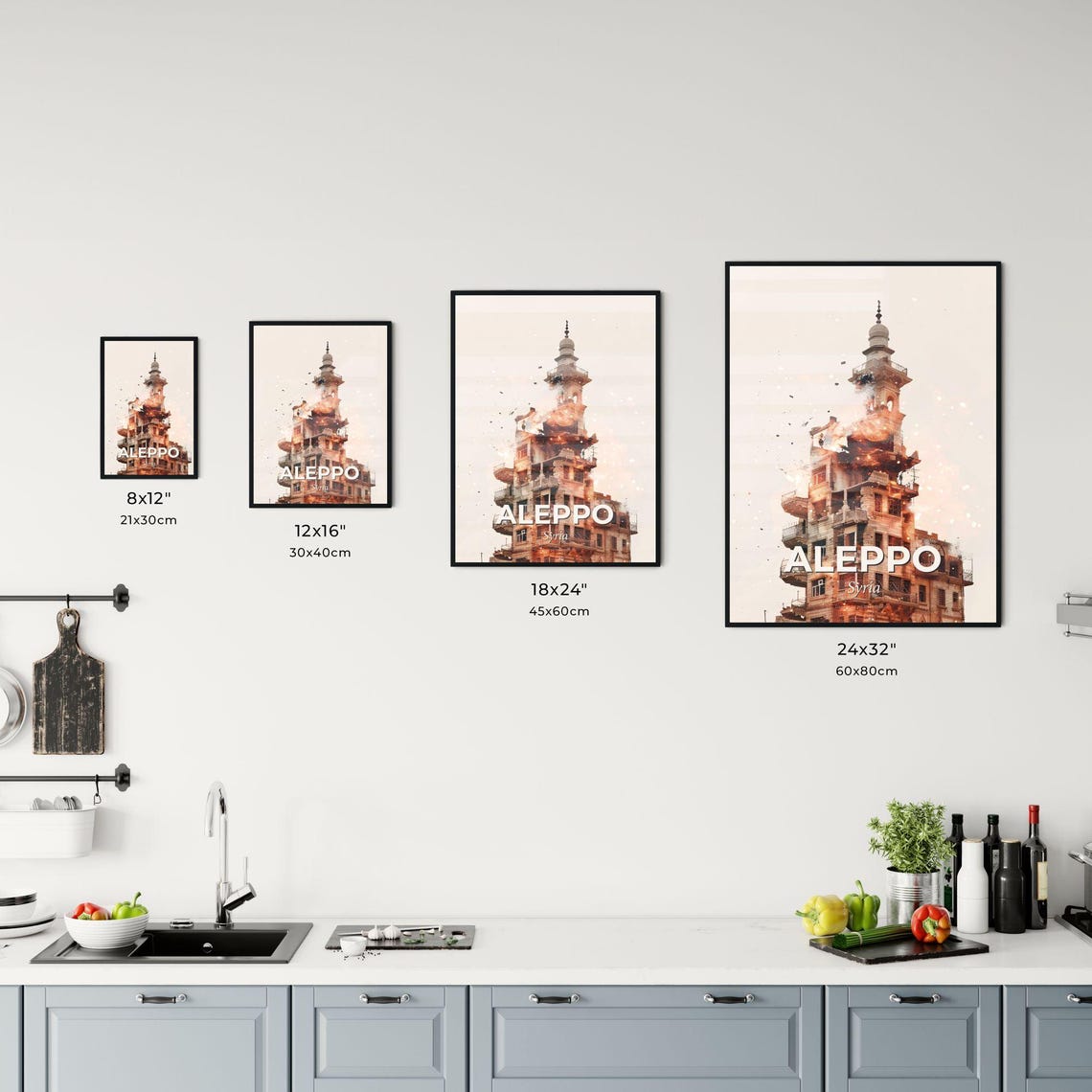 Aleppo Syria Ancient Minaret Towers Dissolving Particles Art Poster - Image 3
