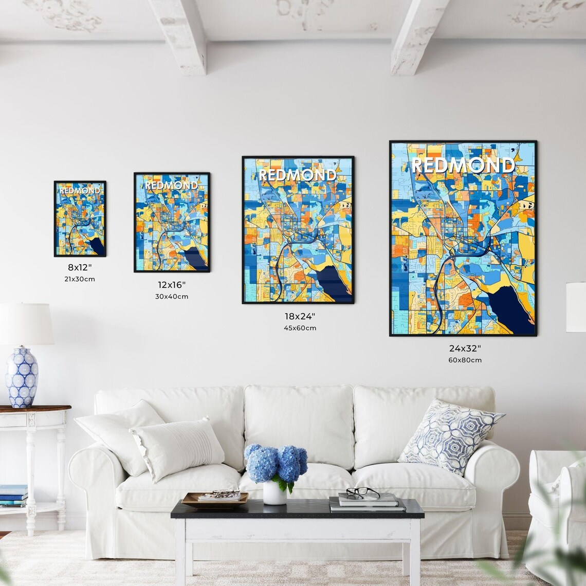 Redmond Washington Vibrant Colorful Geometric Street Grid City Map Art Poster - Image 3