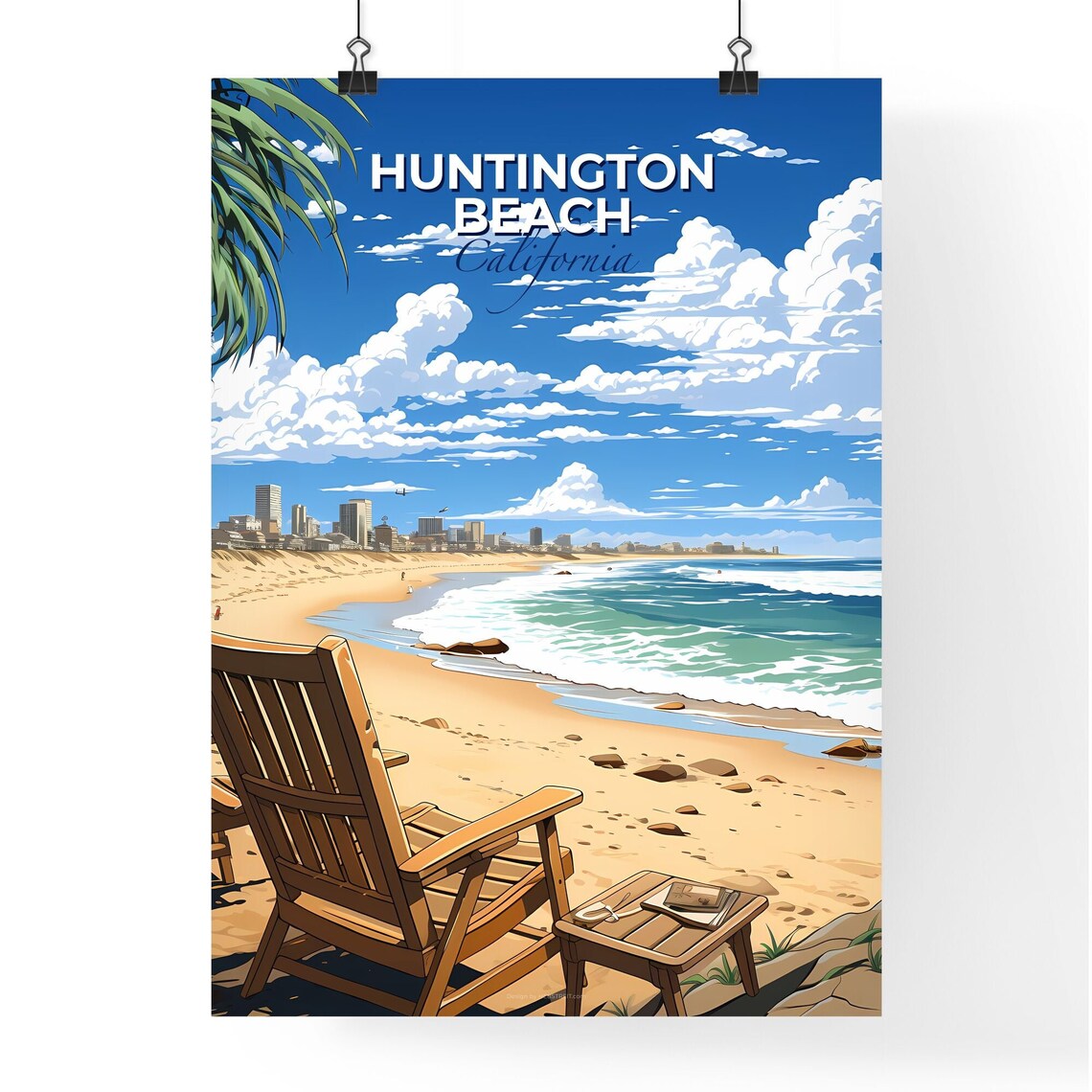 Huntington Beach California Sunny Ocean Waves Beach Chair Poster - Image 4