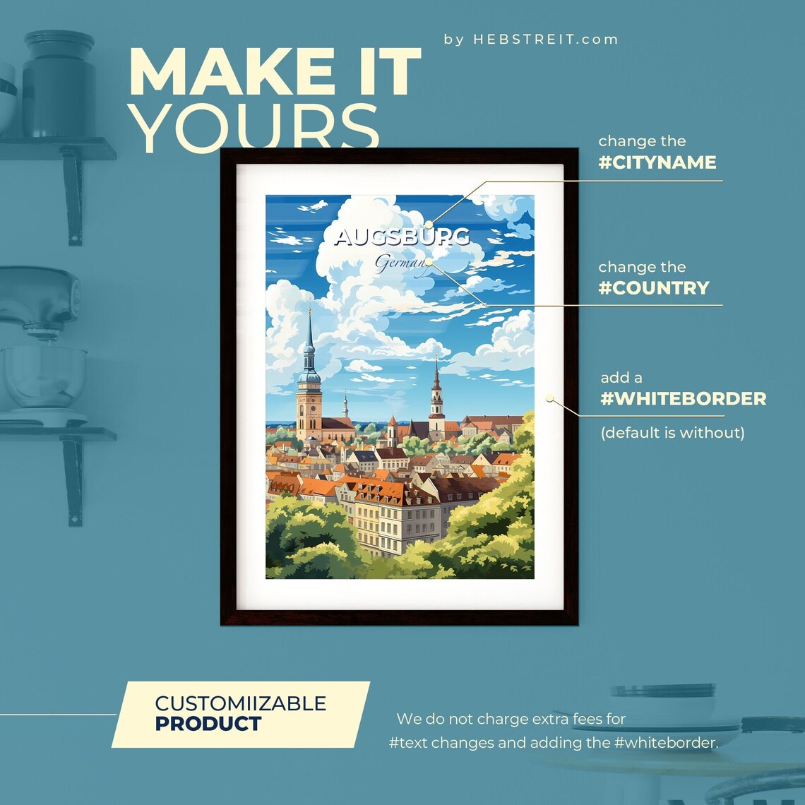 Augsburg Germany Skyline Old Town Churches Vintage Travel Poster - Image 2