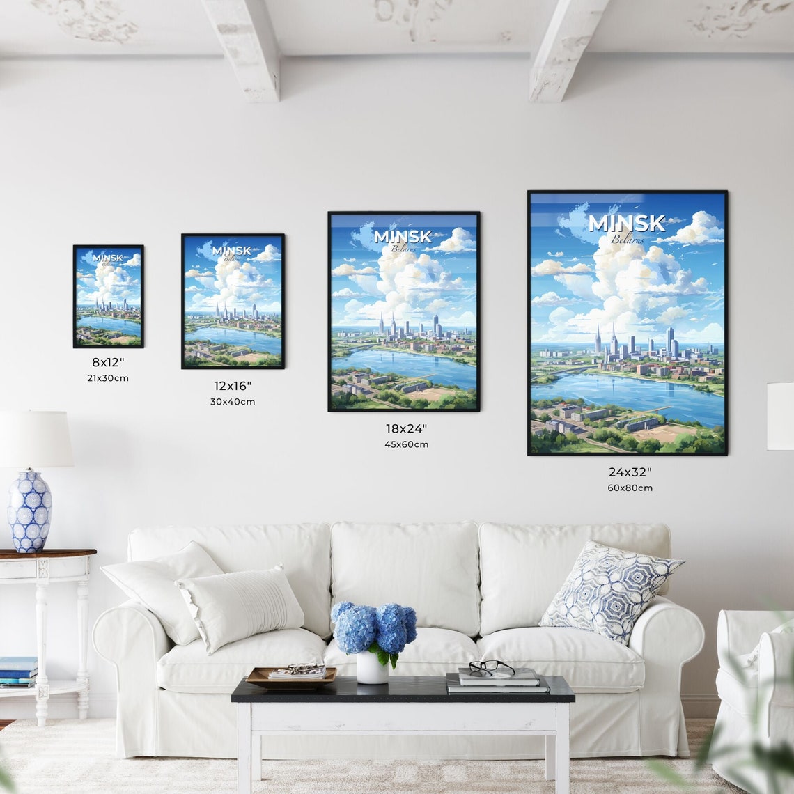 Minsk Belarus Skyline River Cityscape Blue Sky Clouds Travel Poster - Image 3