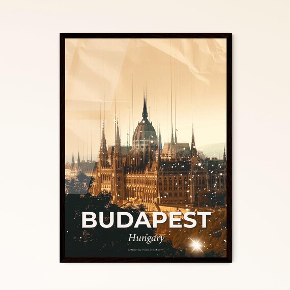 Budapest Hungary Parliament Building Golden Cityscape Poster