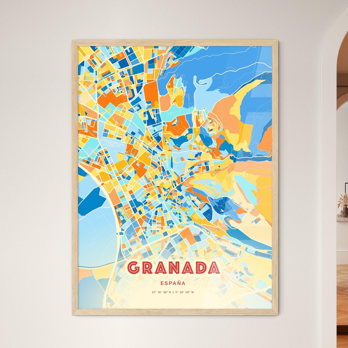 Granada Spain Blue Orange Colorful City Street Map Poster Gift