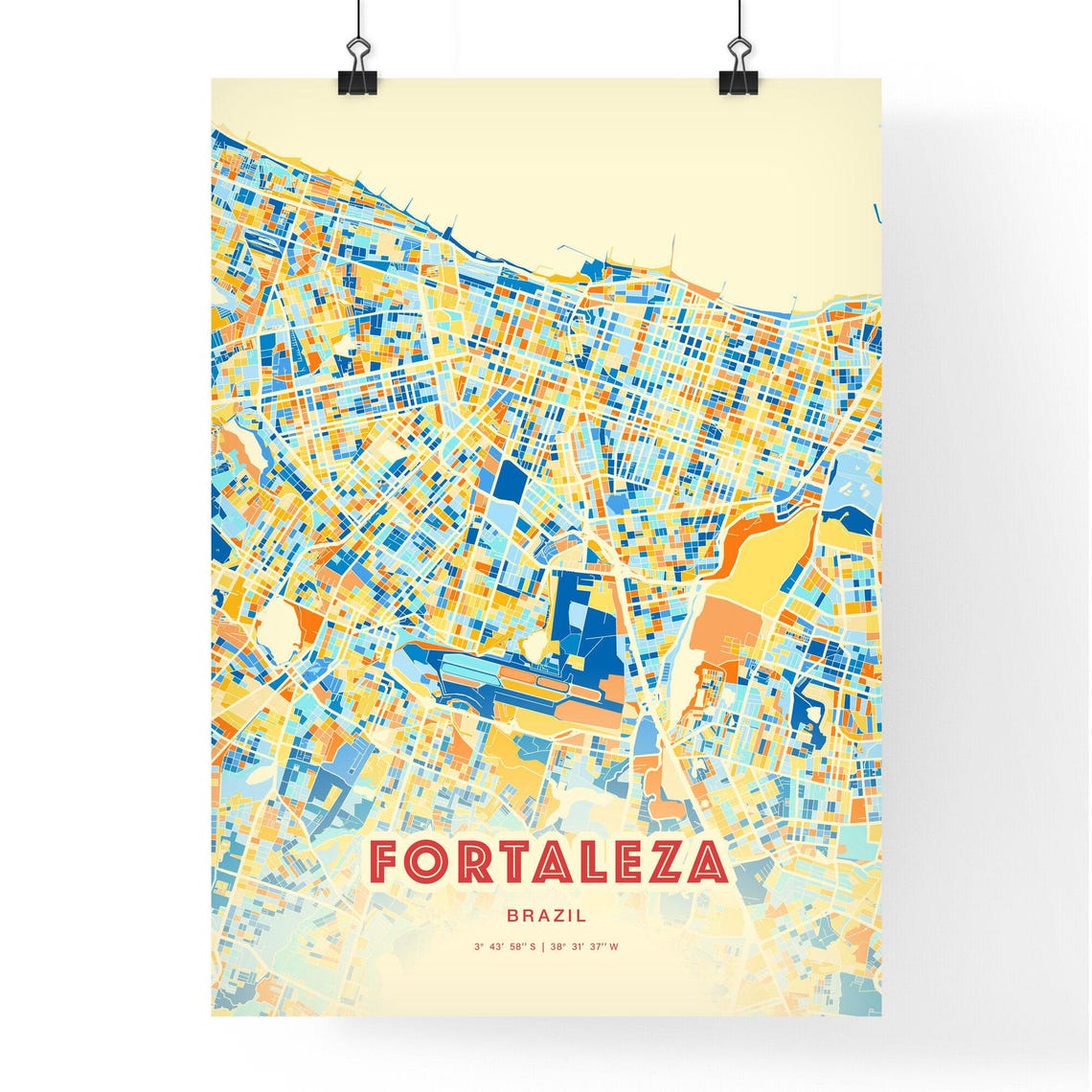 Fortaleza Brazil Vibrant Blue and Orange City Map Art Poster - Image 3