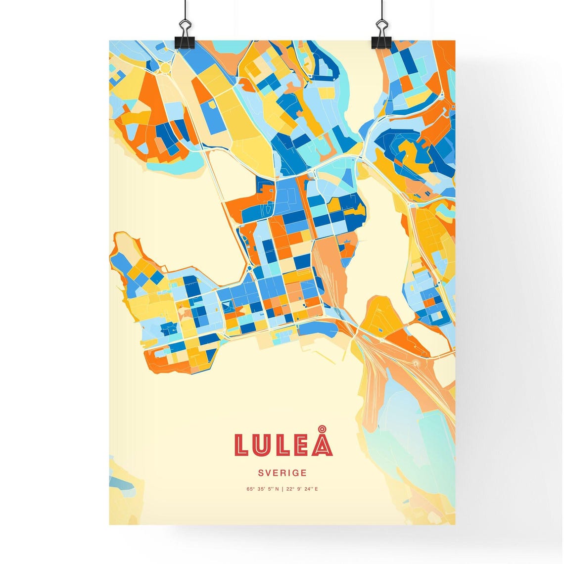 Lulea Sweden Retro City Map Art Poster Blue Orange Street Style - Image 3