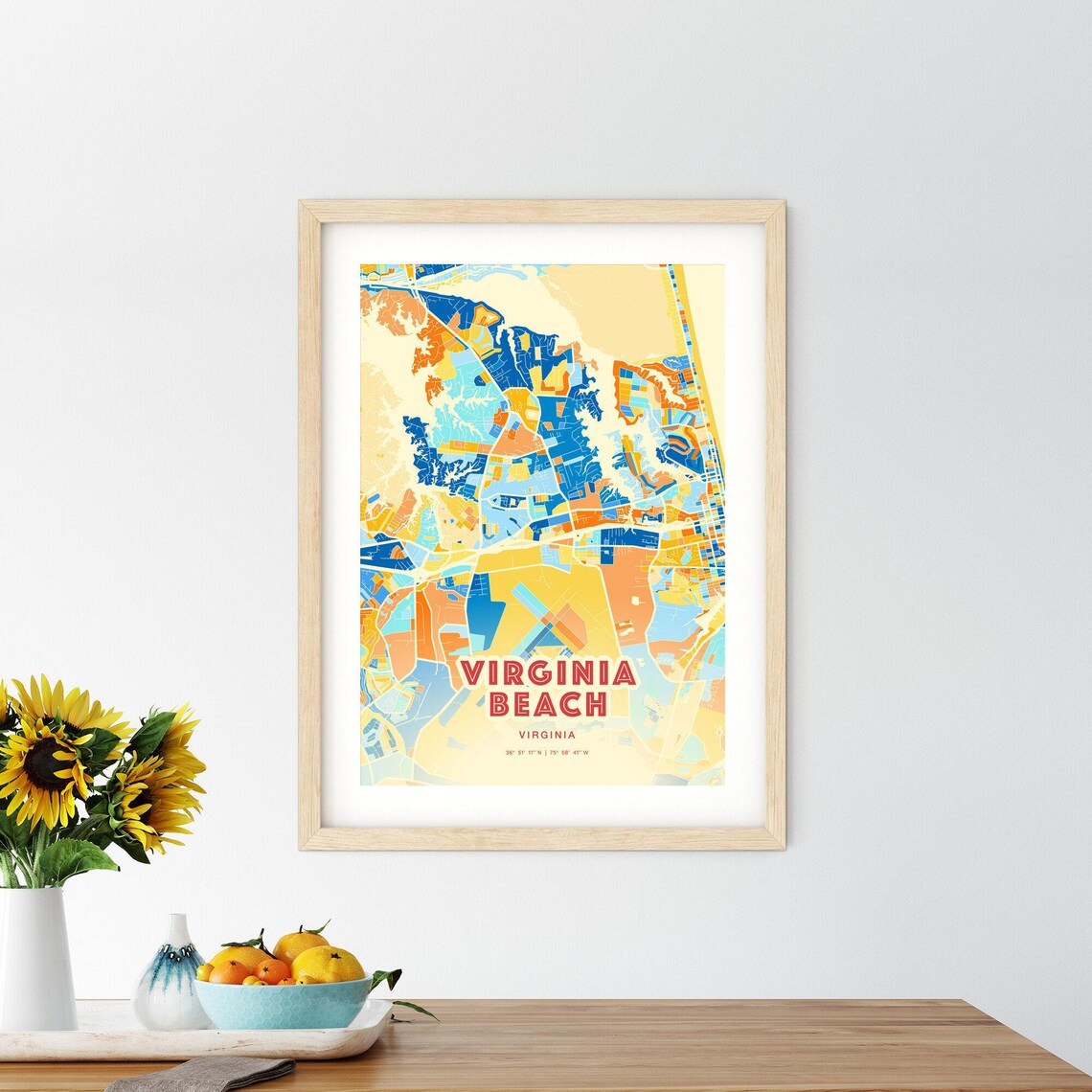 Virginia Beach Virginia Colorful City Map Art Blue Orange Streets Poster - Image 2