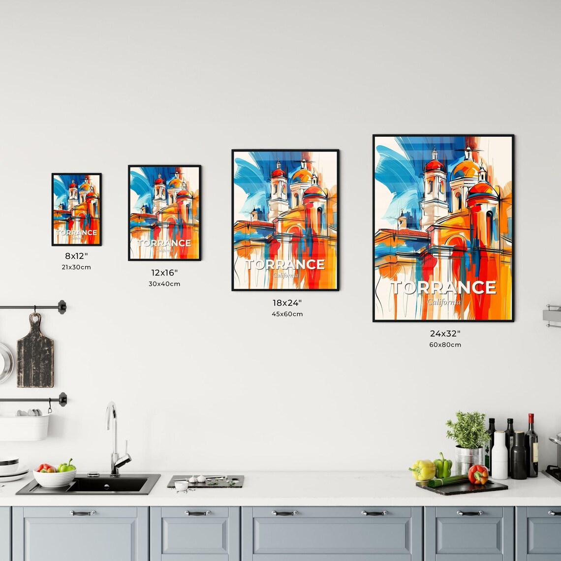 Torrance California Colorful City Painting Abstract Domes Poster - Image 3