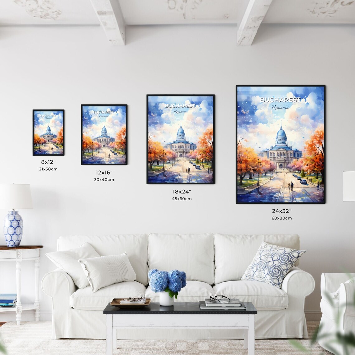 Bucharest Romania Autumn Avenue Domed Palace Travel Art Poster - Image 3