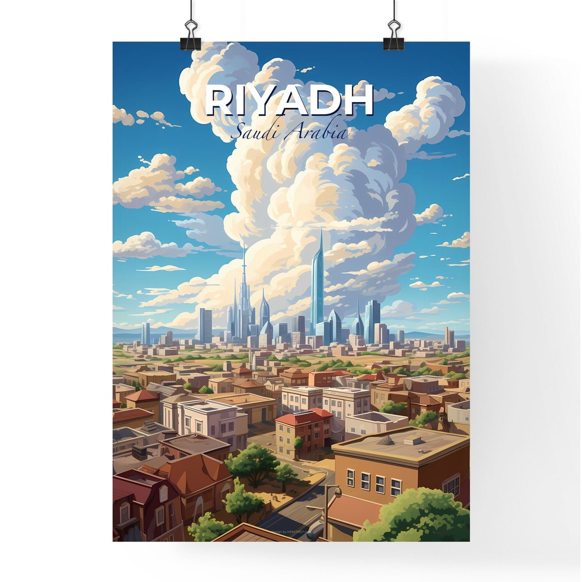 Vivid Riyadh Saudi Arabia Modern Skyline Under Big Clouds Poster - Image 4