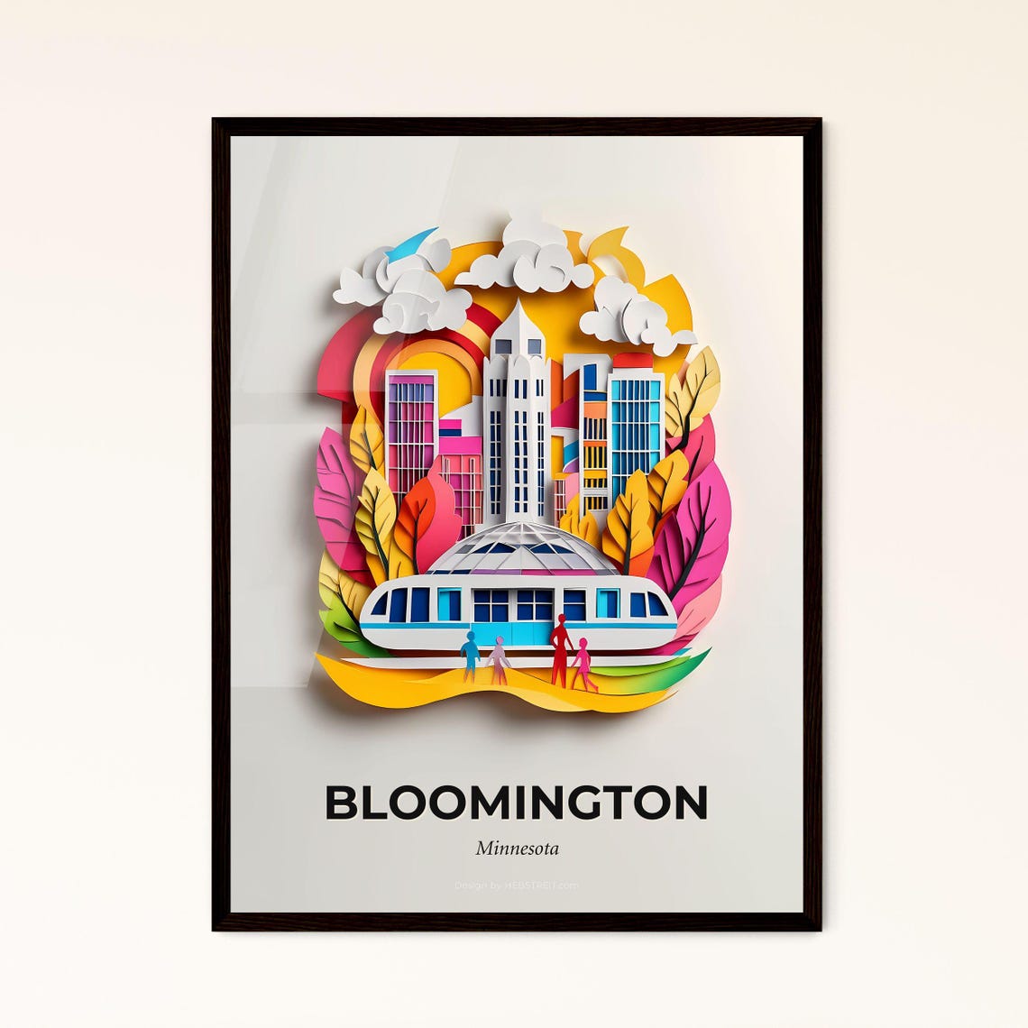 Bloomington Minnesota Skyline Train Colorful Paper Cut Poster