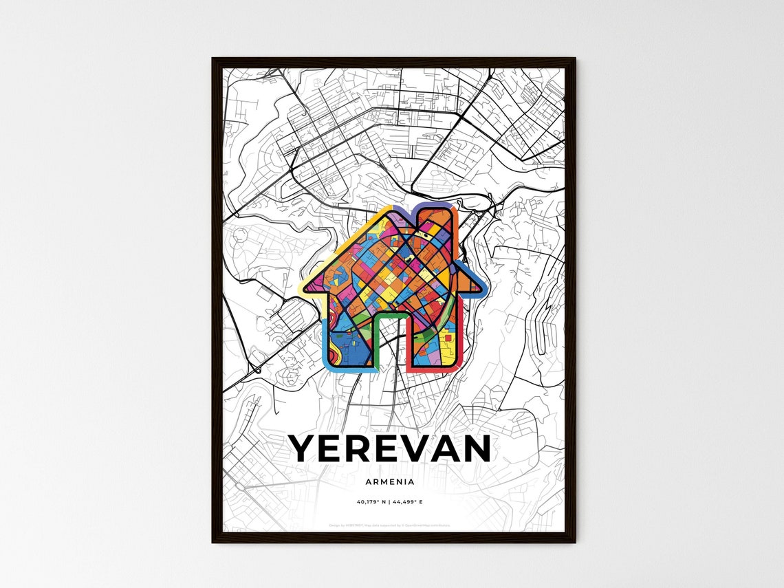 Yerevan Armenia Monochrome Map Red Heart Modern Art Poster for Home - Image 3