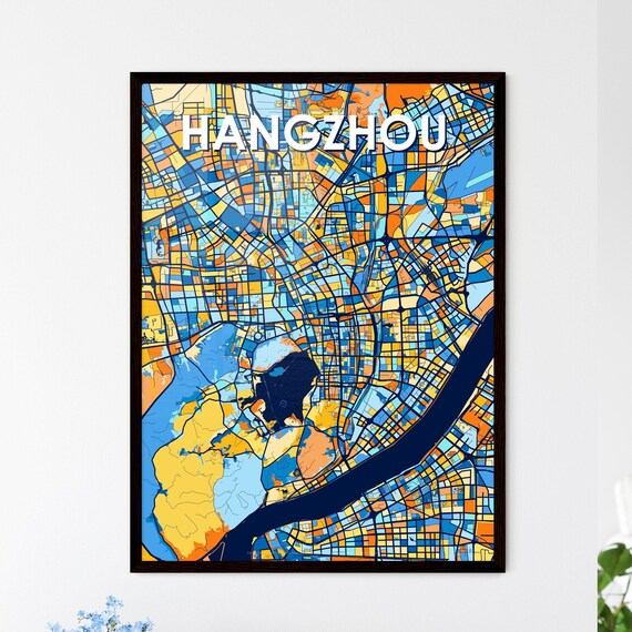 Hangzhou China Bold Colorful Vibrant City Street Map Art Poster