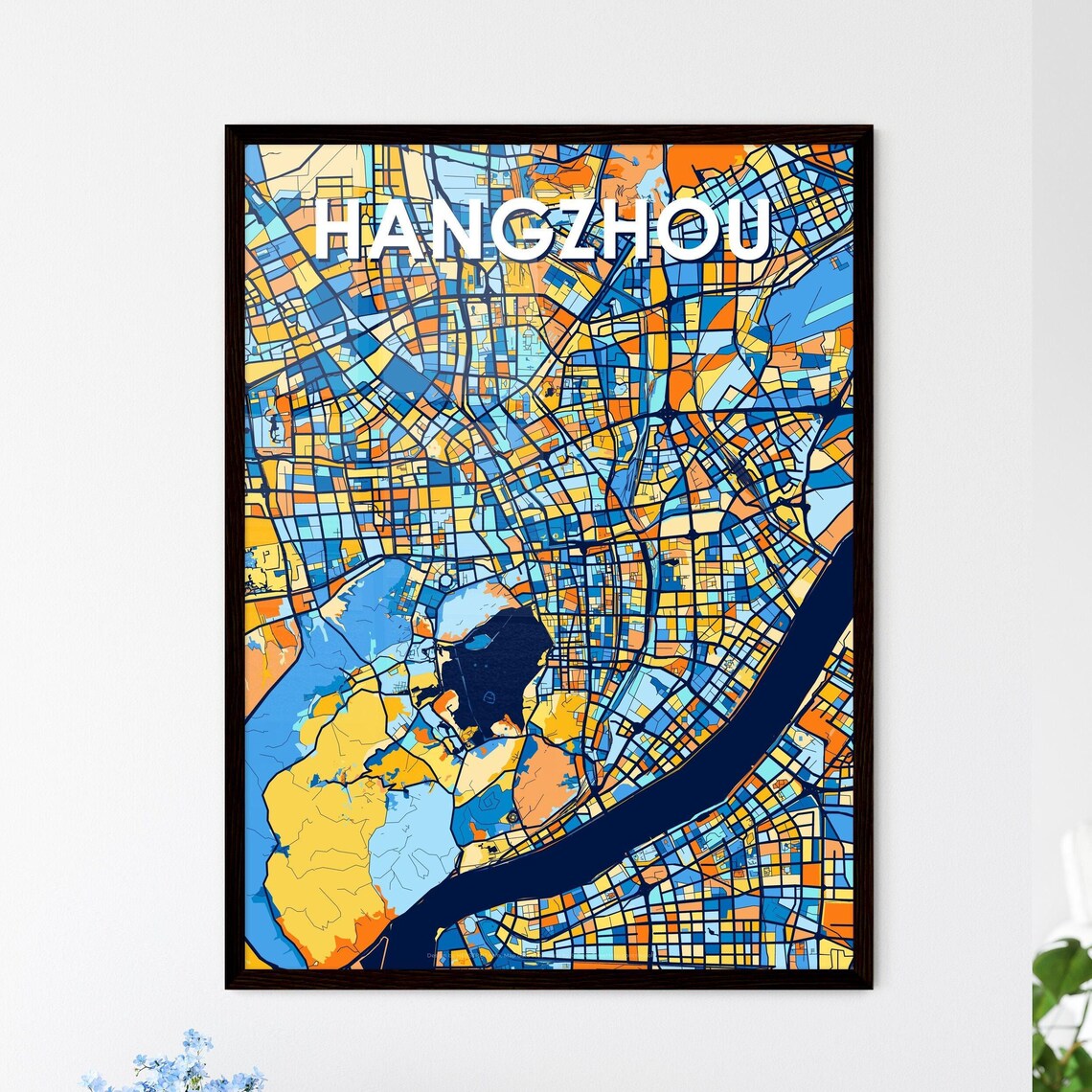 Hangzhou China Bold Colorful Vibrant City Street Map Art Poster