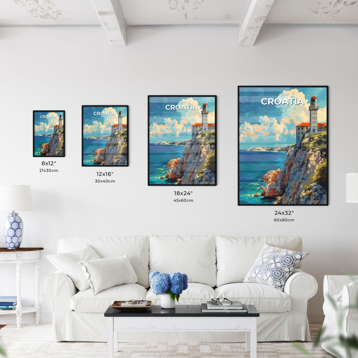 Croatia Clifftop Lighthouse Adriatic Sea Coastal Travel Poster - Image 3