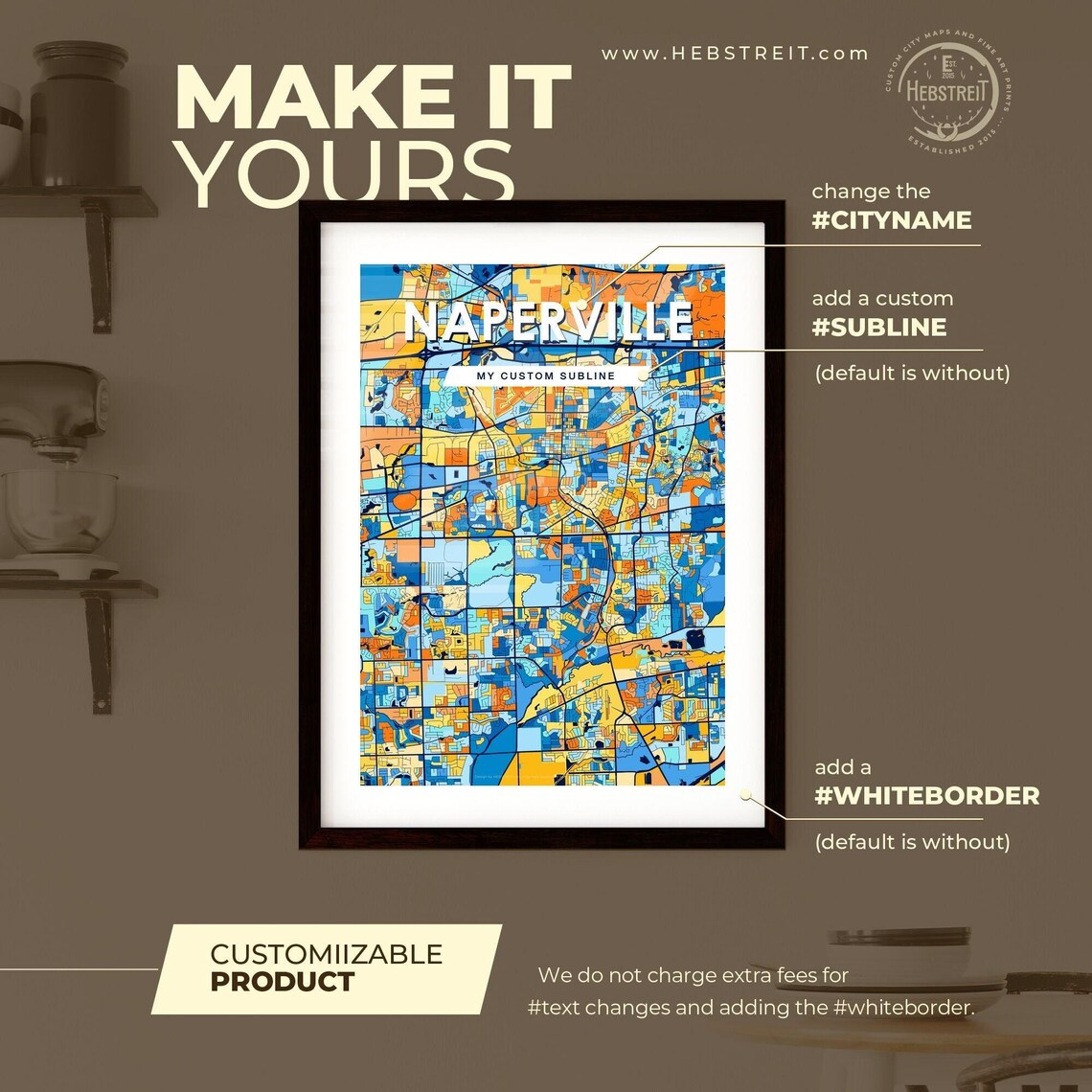 Naperville Illinois Vibrant Colorful Mosaic City Street Map Art Poster - Image 2