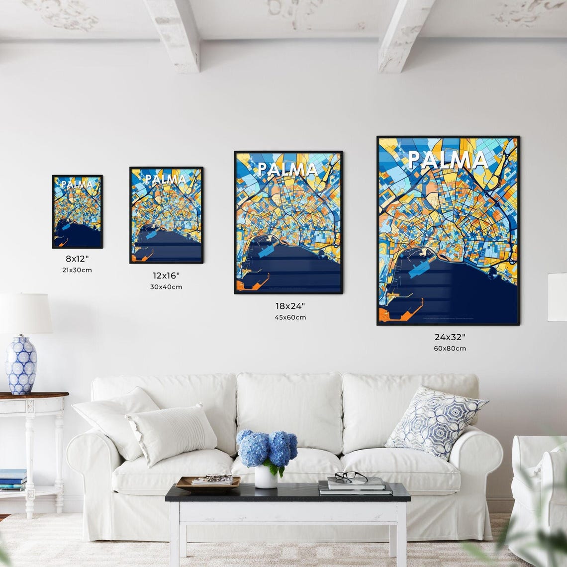Palma Spain Blue Orange Vibrant Bayfront City Map Art Poster - Image 3