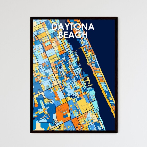 Daytona Beach Florida Vibrant Colorful Geometric Street Grid City Map Art Poster
