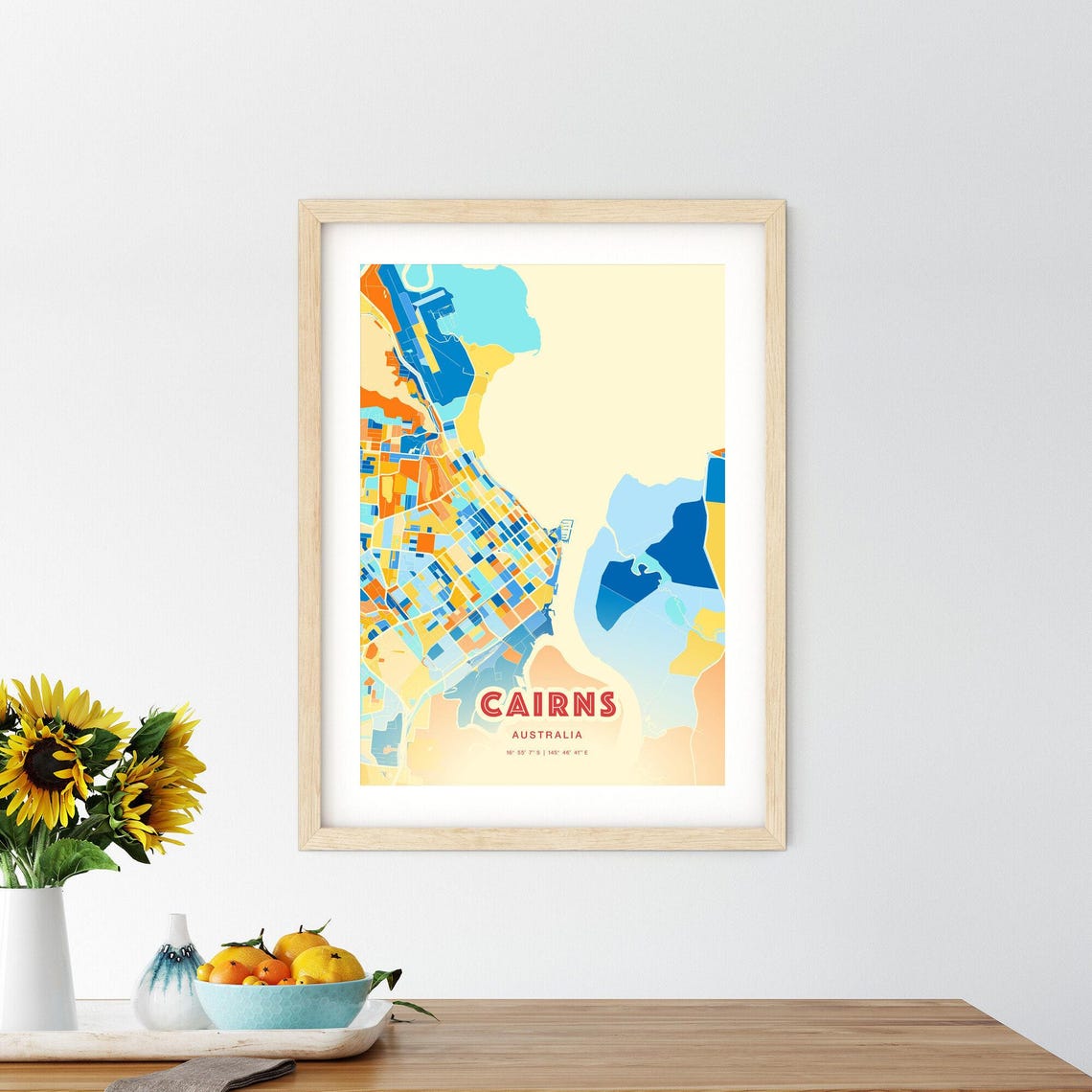 Cairns Australia Modern Geometric Blue Orange City Map Art Poster - Image 2