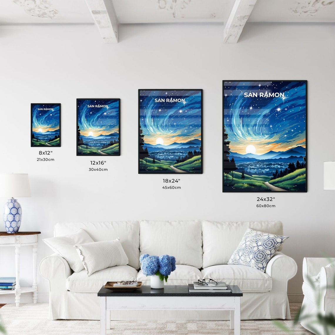 San Ramon California Starry Night Hills Moonlight Travel Poster - Image 3