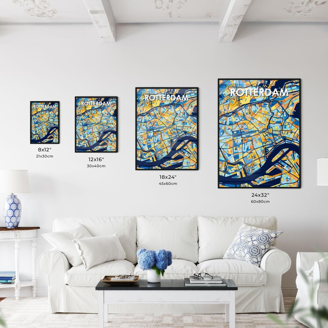 Rotterdam Netherlands Colorful Blue and Orange City Map Art Poster - Image 3