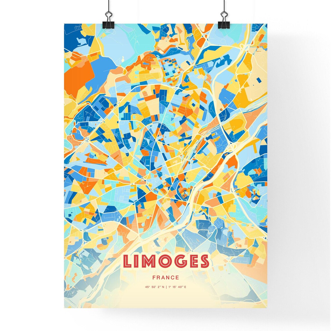 Limoges France Modern Colorful Abstract City Map Blue Orange Poster - Image 3